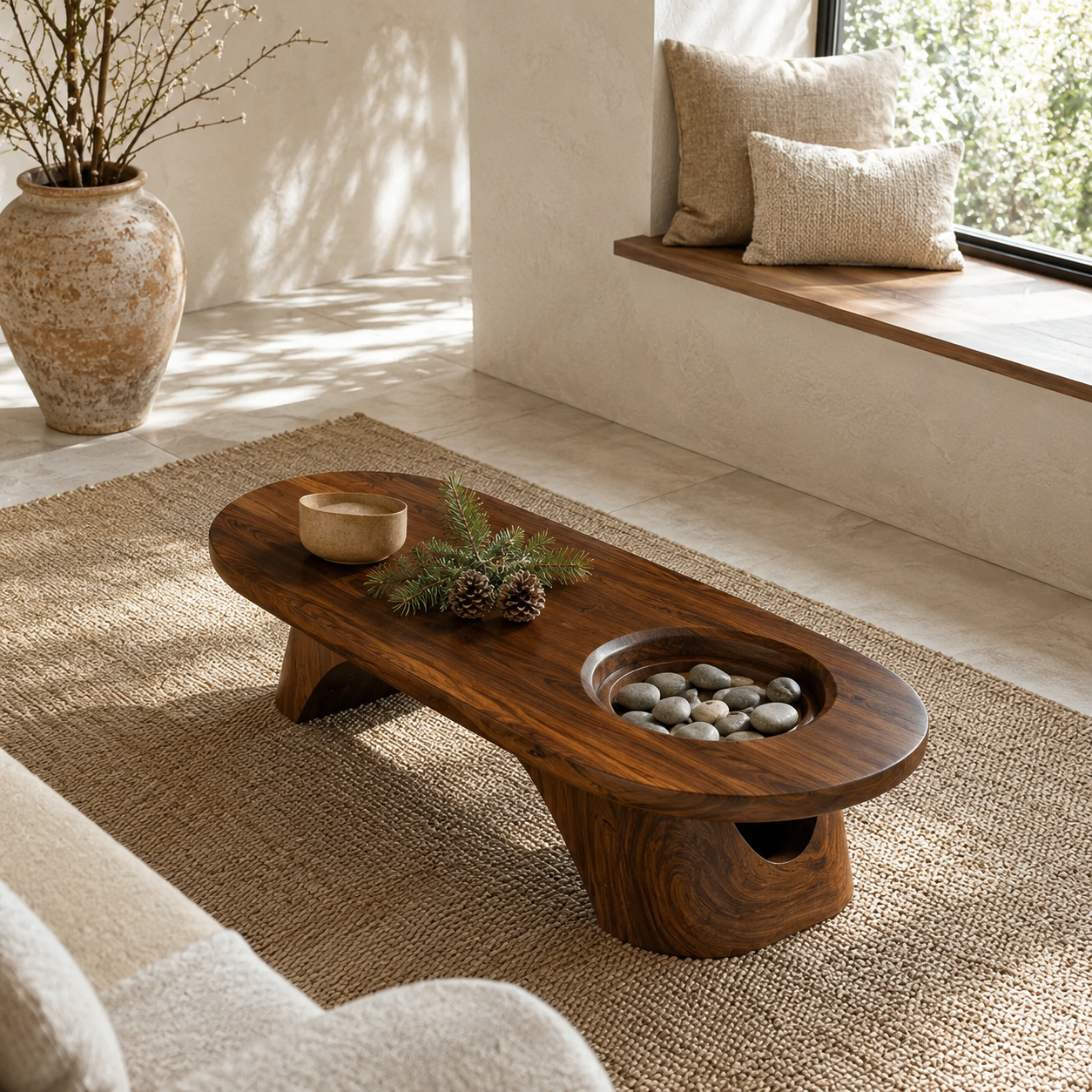 Tharon Sunken Basin Solid Wood Coffee Table For Living Room