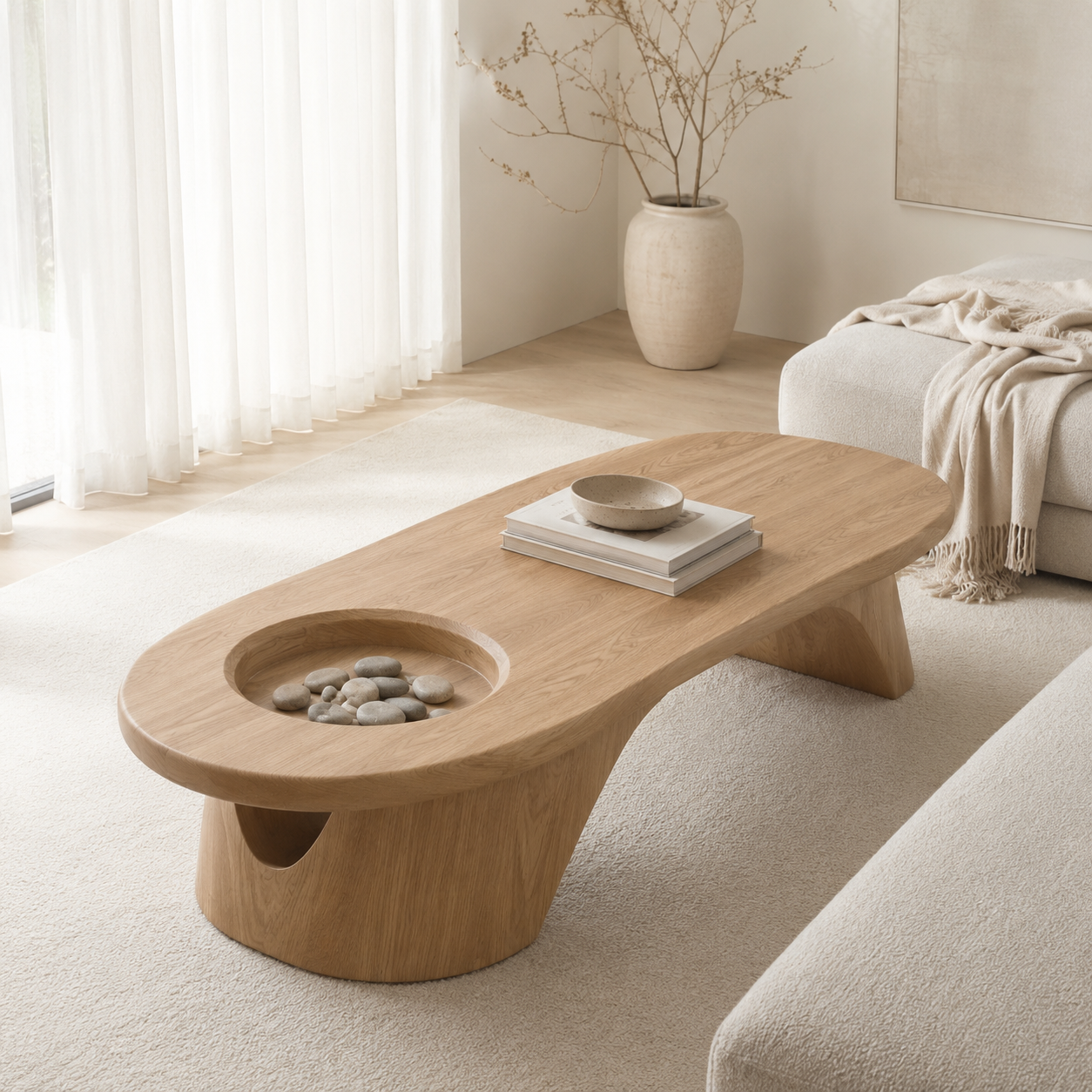 Tharon Sunken Basin Solid Wood Coffee Table For Living Room