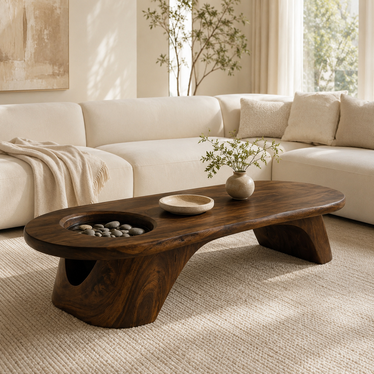 Tharon Sunken Basin Solid Wood Coffee Table For Living Room