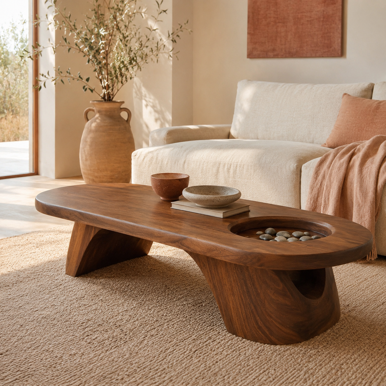 Tharon Sunken Basin Solid Wood Coffee Table For Living Room
