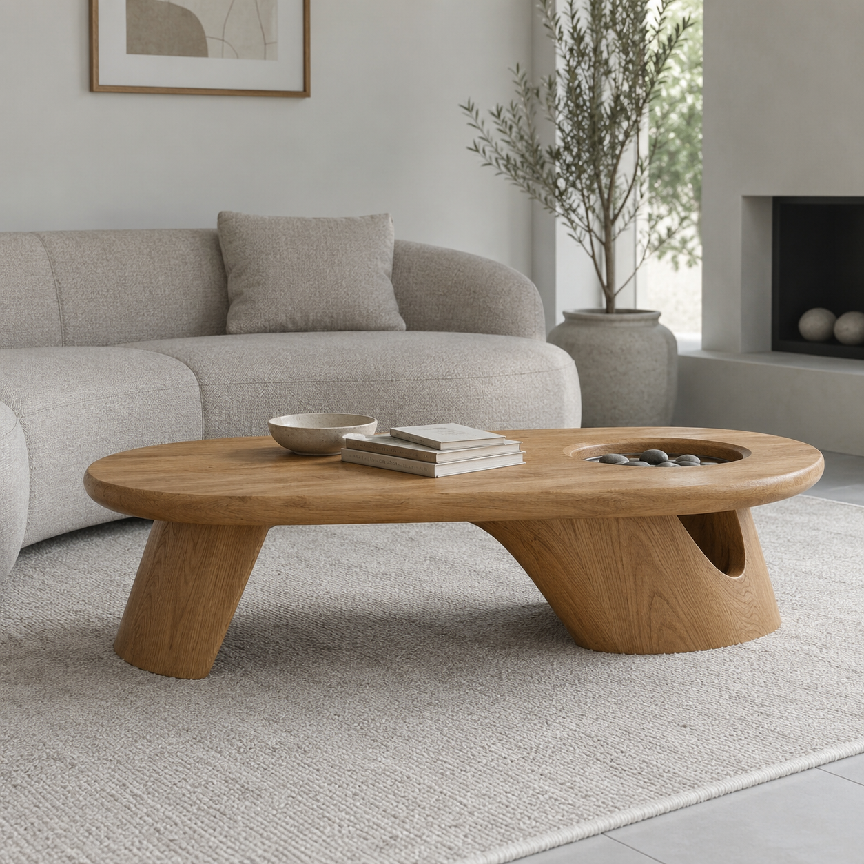 Tharon Sunken Basin Solid Wood Coffee Table For Living Room