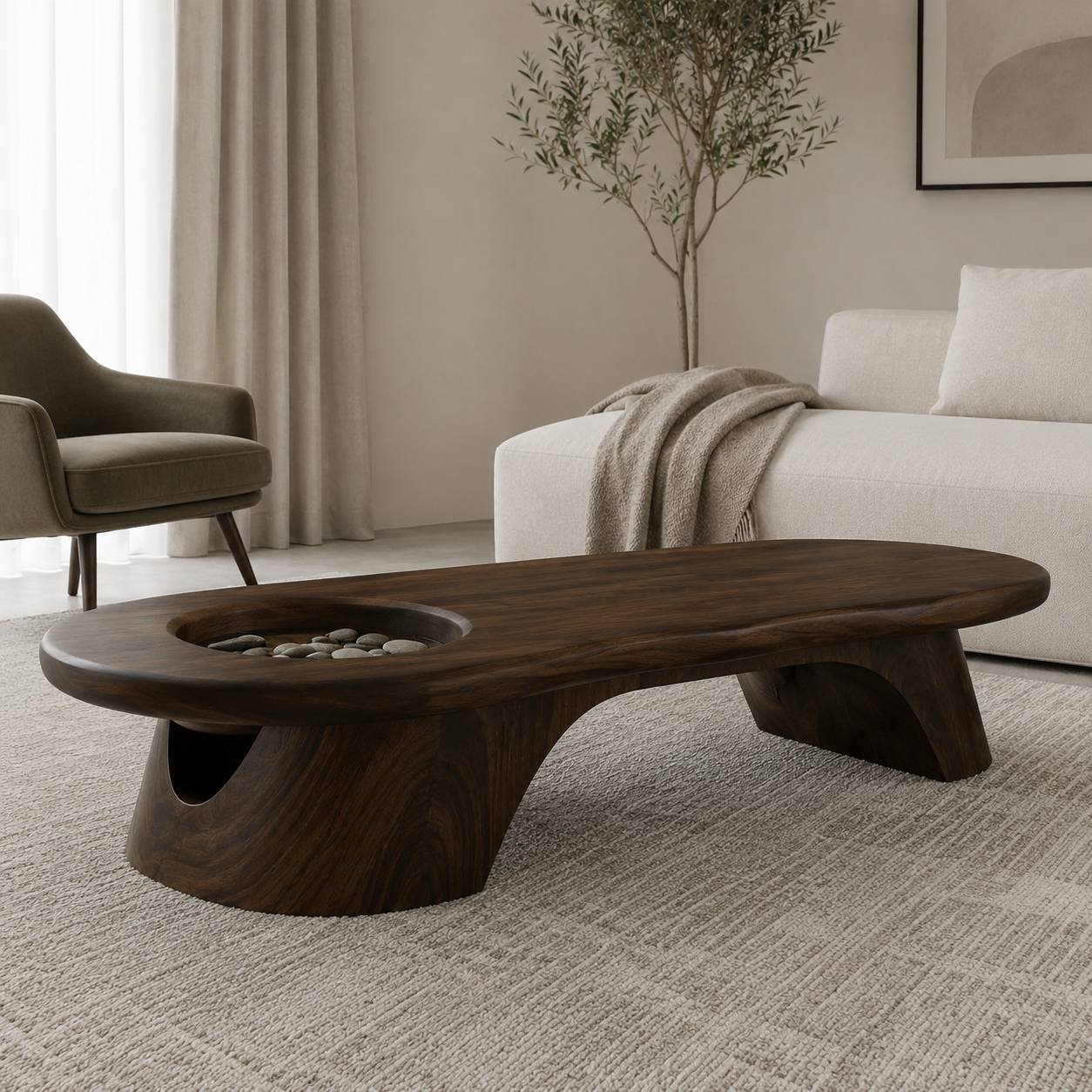 Tharon Sunken Basin Solid Wood Coffee Table For Living Room