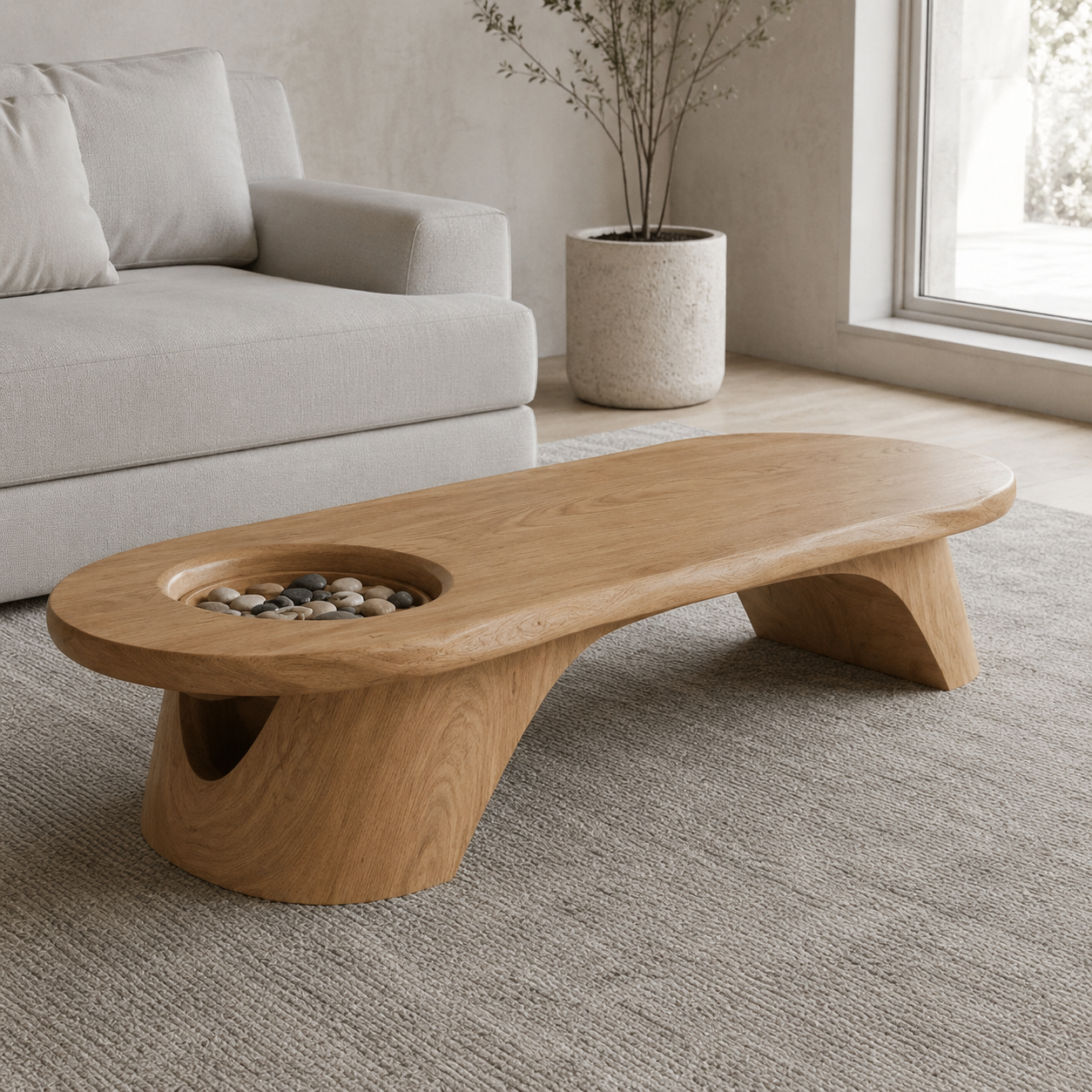 Tharon Sunken Basin Solid Wood Coffee Table For Living Room
