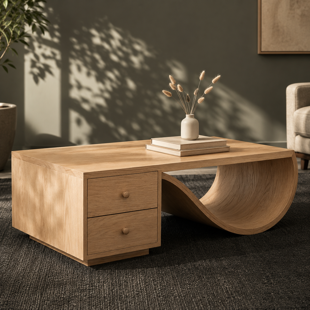 Curva Ribbon Solid Wood Coffee Table For Living Room
