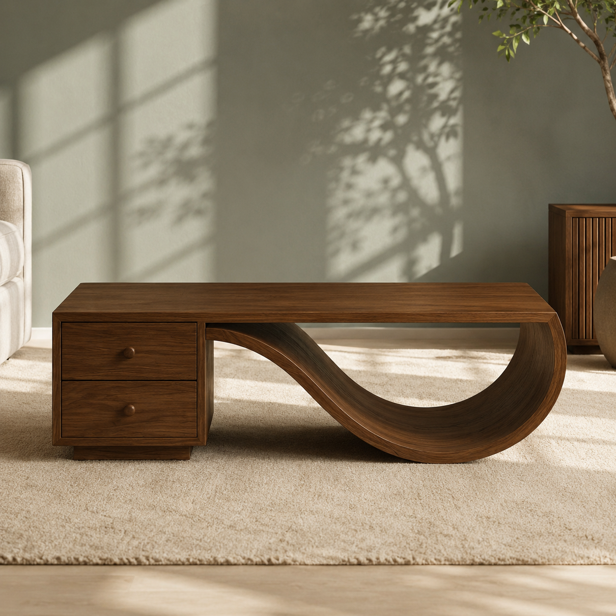 Curva Ribbon Solid Wood Coffee Table For Living Room