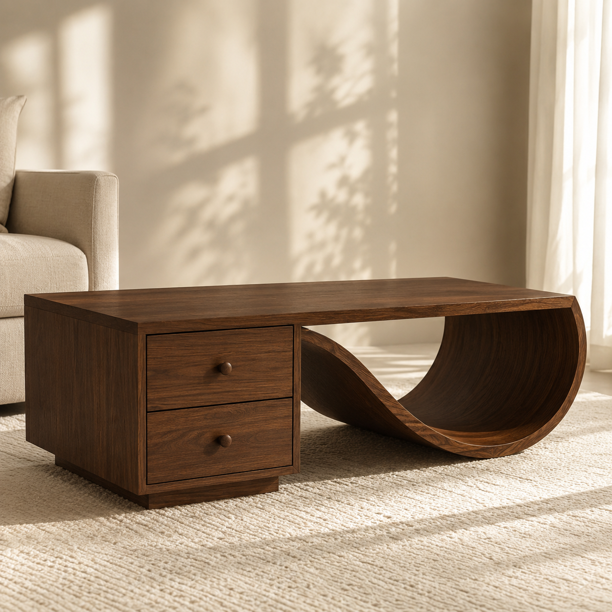 Curva Ribbon Solid Wood Coffee Table For Living Room