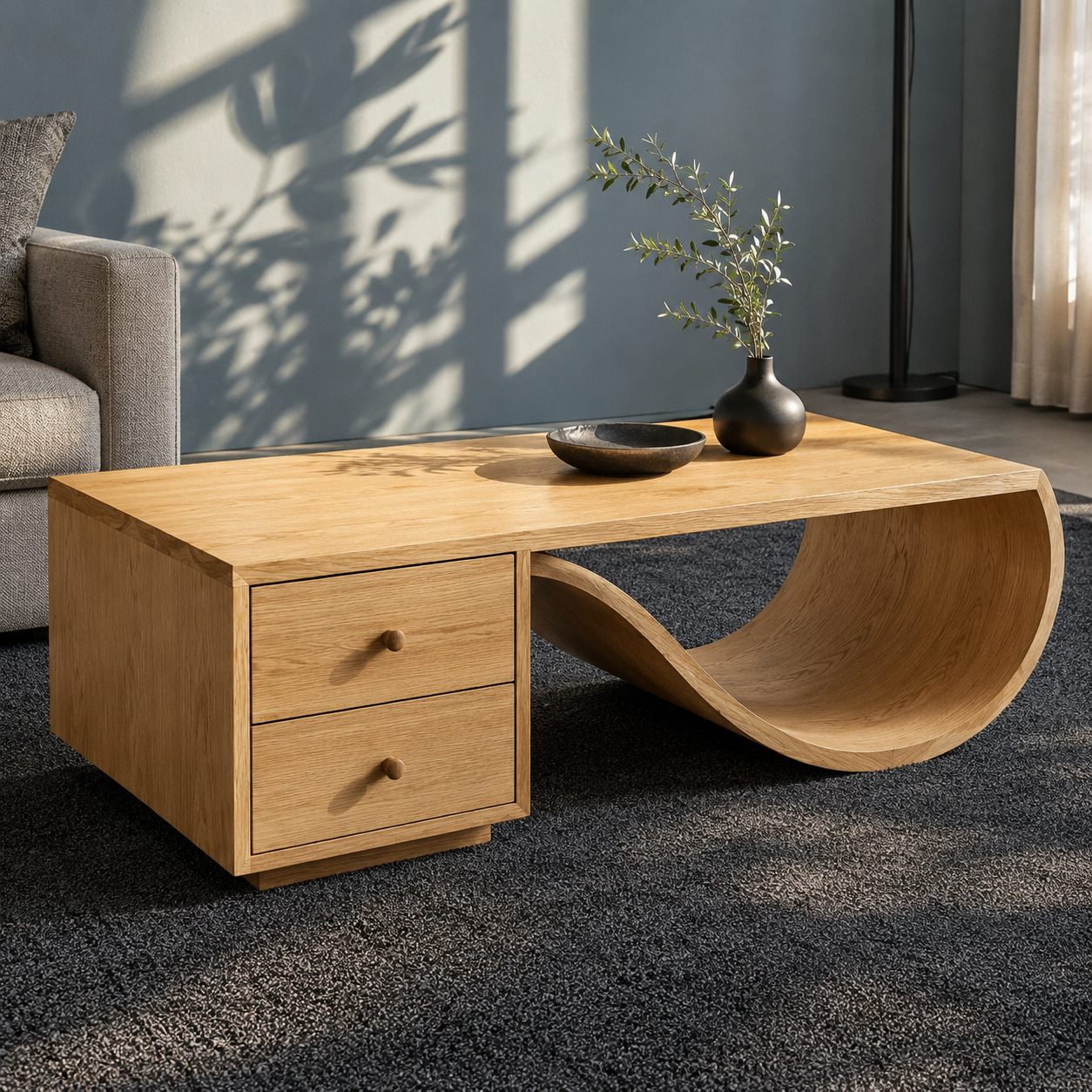 Curva Ribbon Solid Wood Coffee Table For Living Room