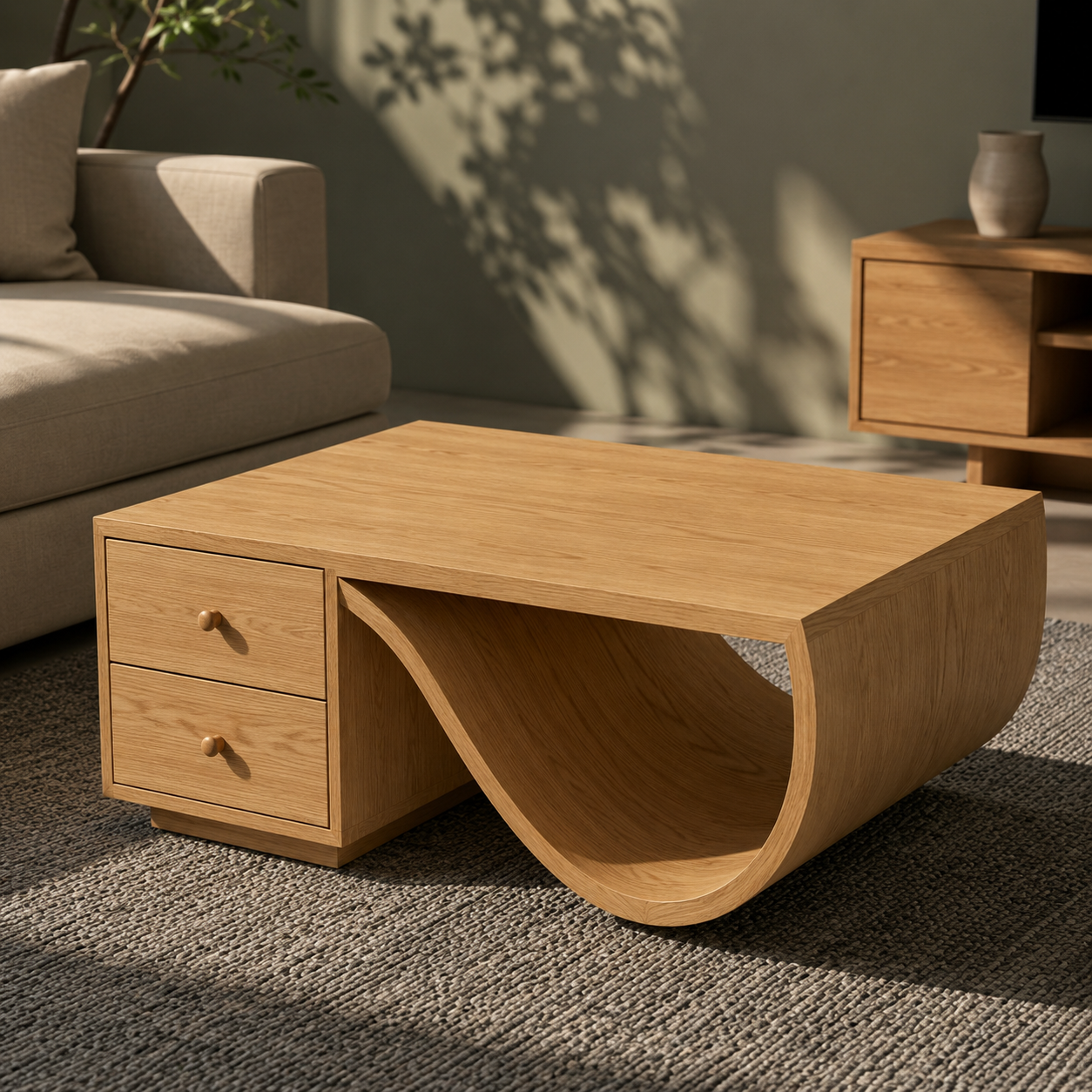 Curva Ribbon Solid Wood Coffee Table For Living Room