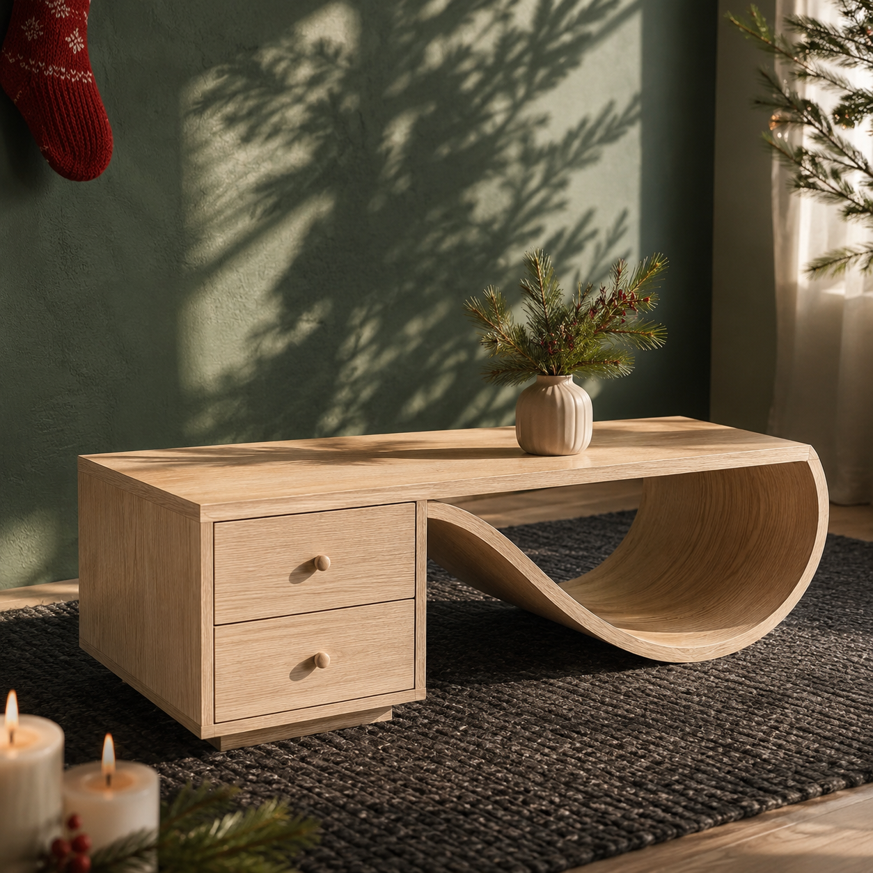 Curva Ribbon Solid Wood Coffee Table For Living Room