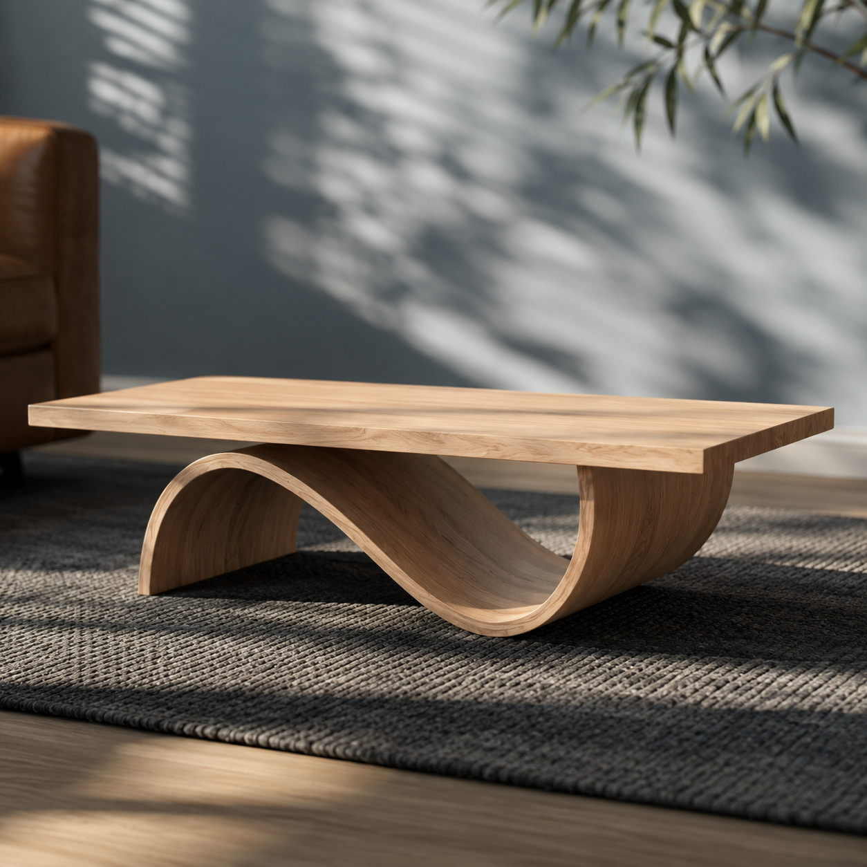 Curvilinear Wave Solid Wood Coffee Table For Living Room