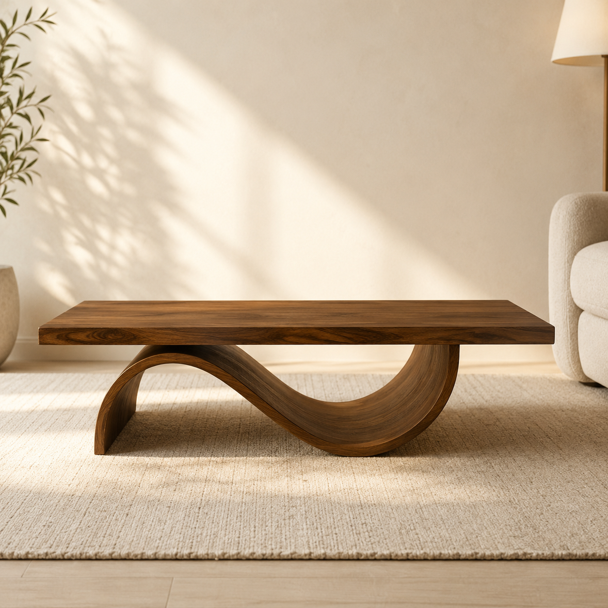 Curvilinear Wave Solid Wood Coffee Table For Living Room