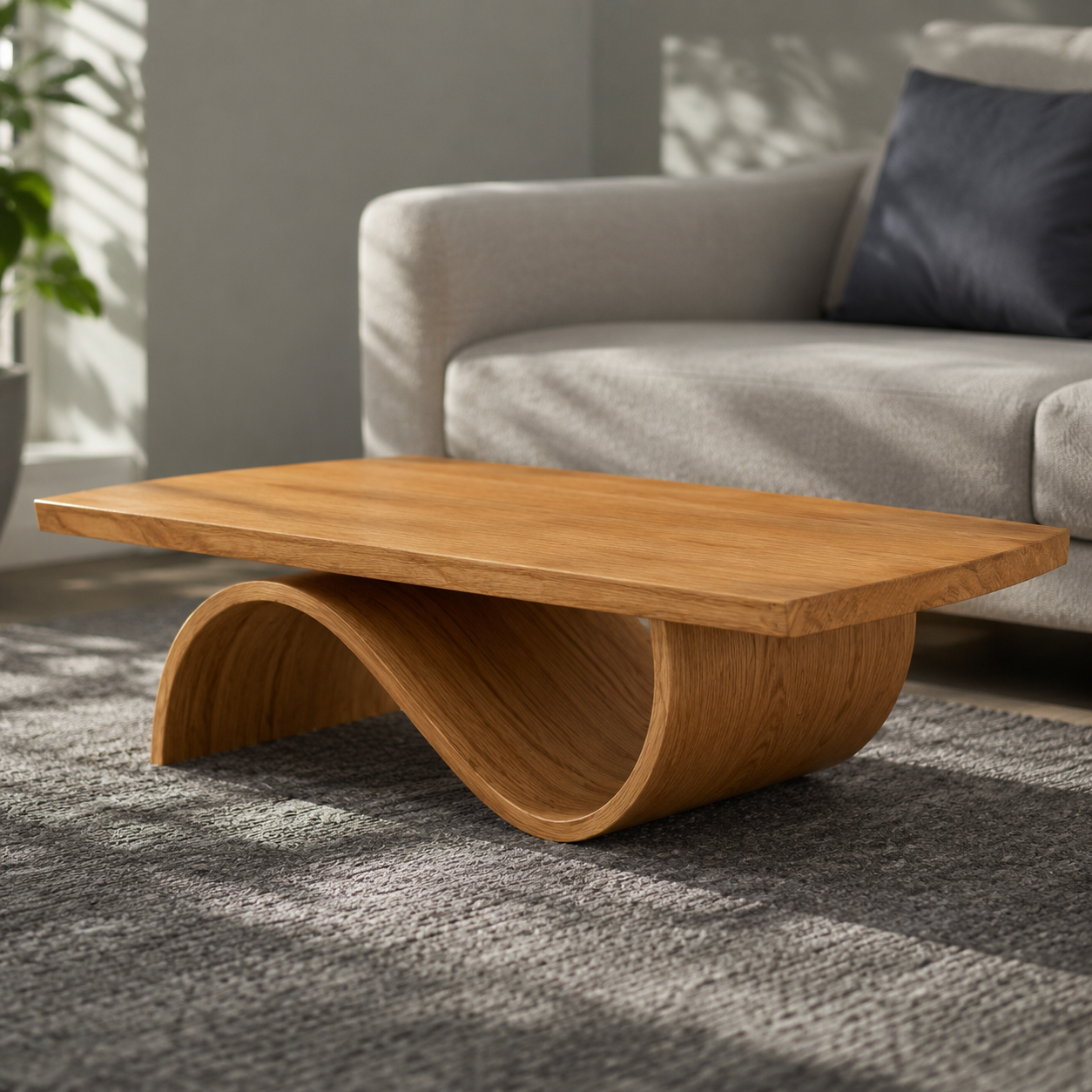 Curvilinear Wave Solid Wood Coffee Table For Living Room