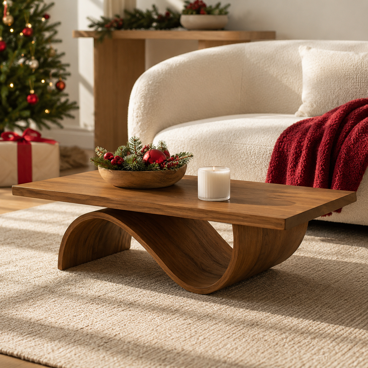 Curvilinear Wave Solid Wood Coffee Table For Living Room