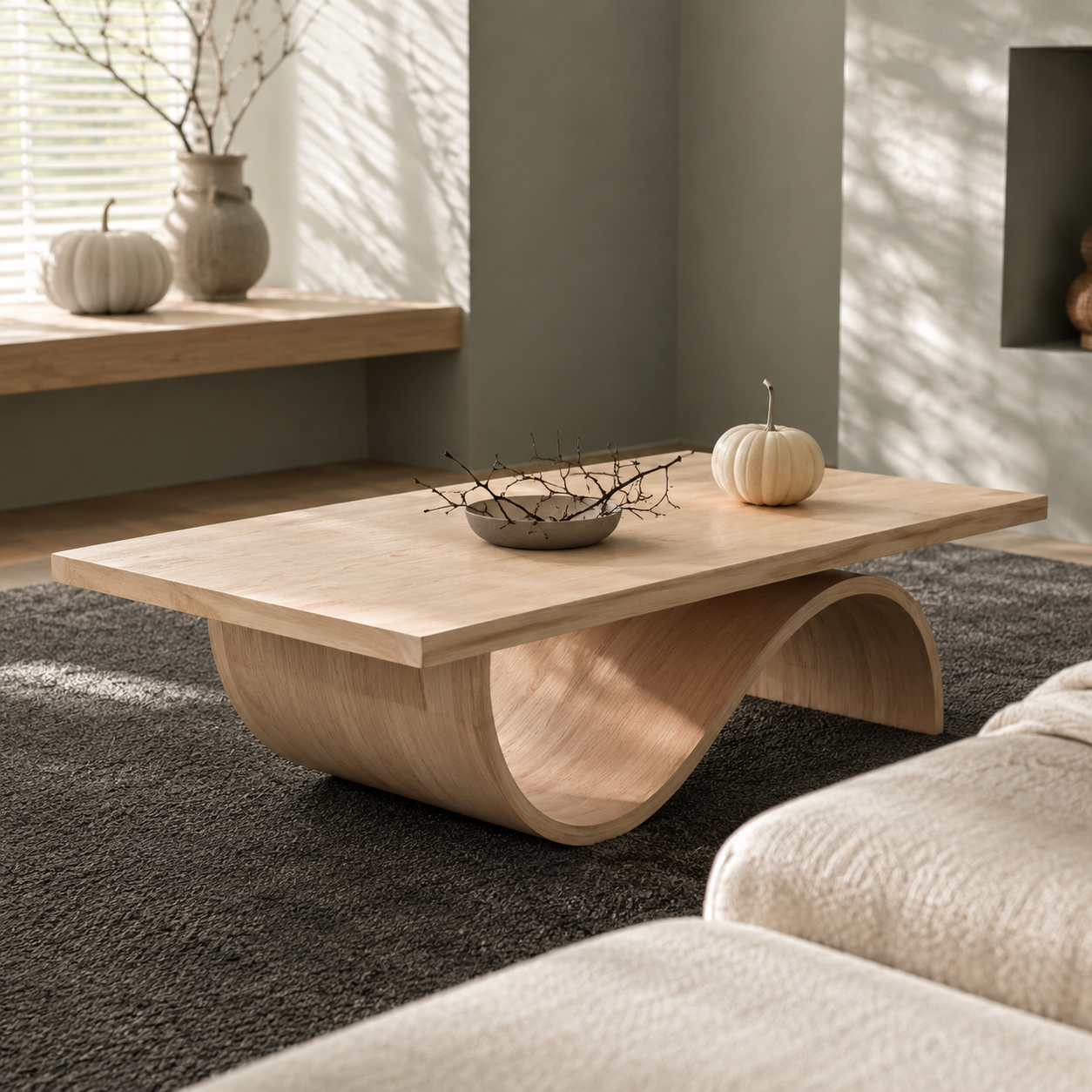 Curvilinear Wave Solid Wood Coffee Table For Living Room