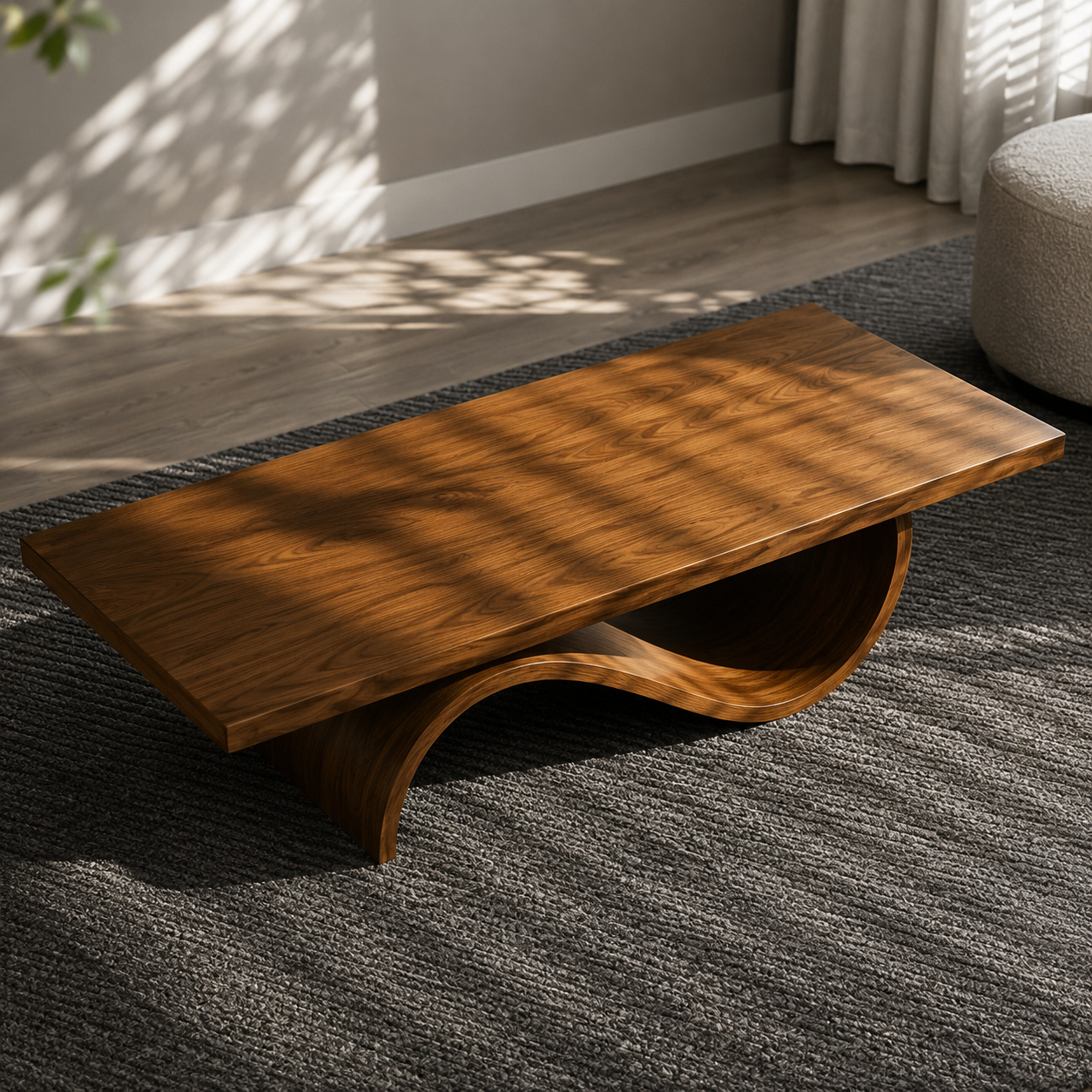 Curvilinear Wave Solid Wood Coffee Table For Living Room