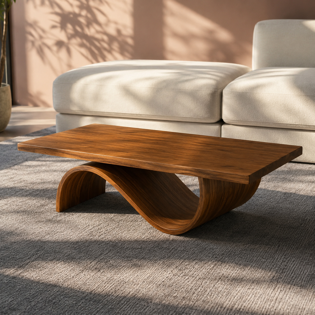 Curvilinear Wave Solid Wood Coffee Table For Living Room