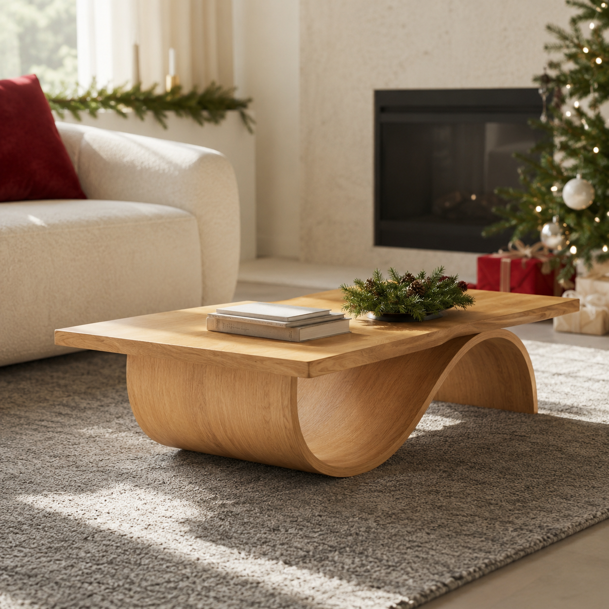 Curvilinear Wave Solid Wood Coffee Table For Living Room