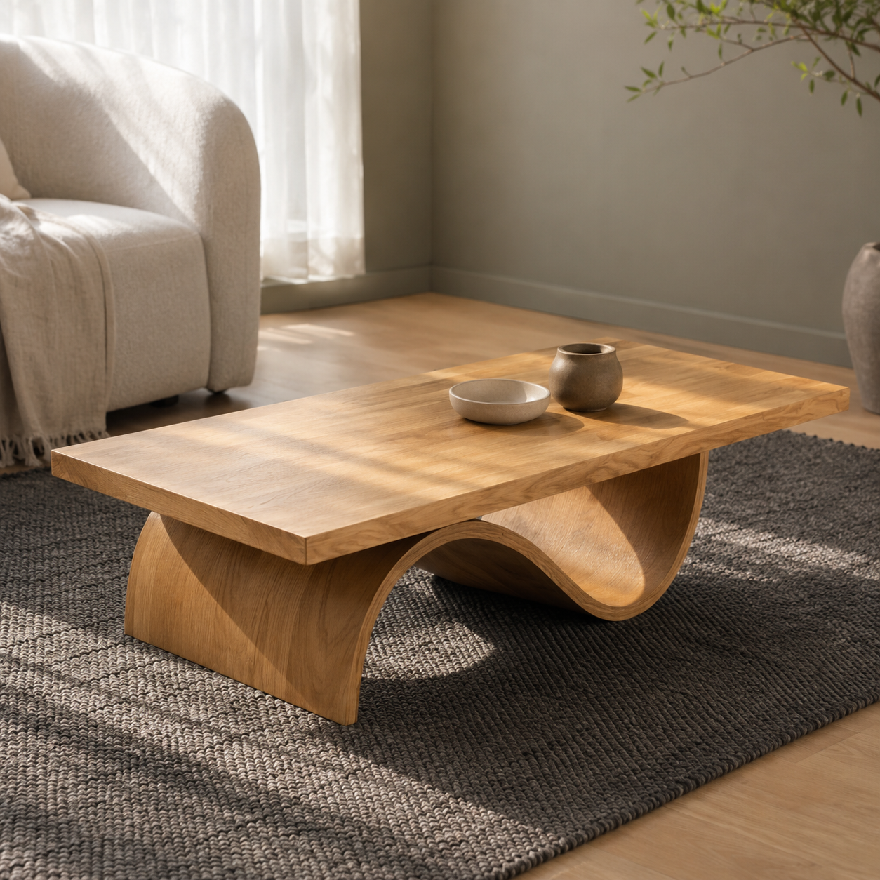 Curvilinear Wave Solid Wood Coffee Table For Living Room