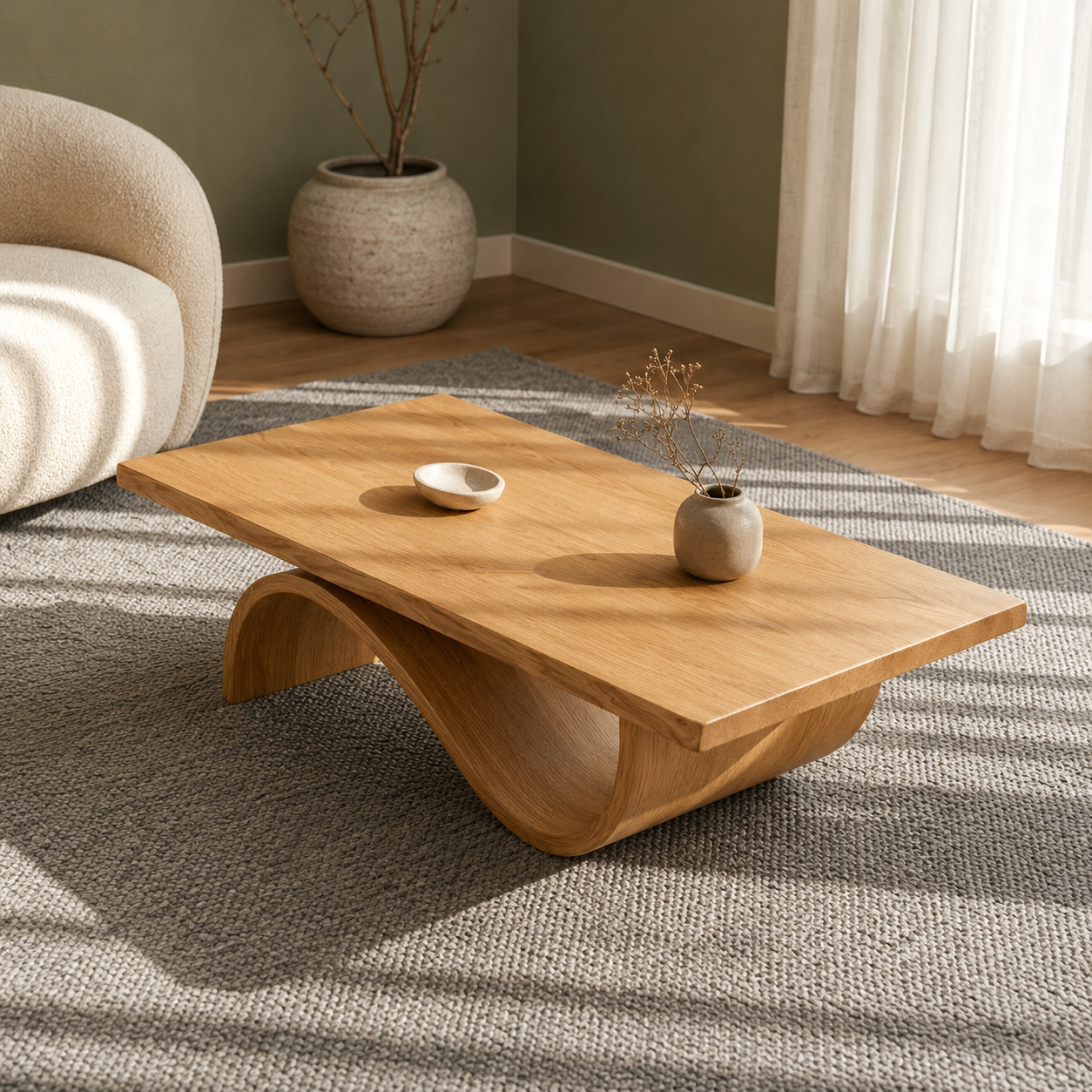 Curvilinear Wave Solid Wood Coffee Table For Living Room