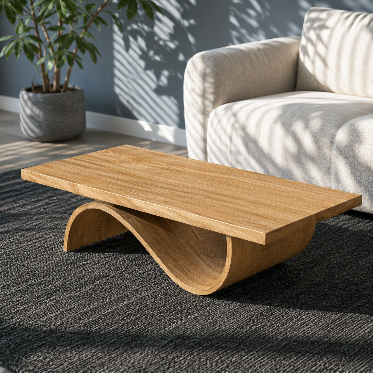 Curvilinear Wave Solid Wood Coffee Table For Living Room