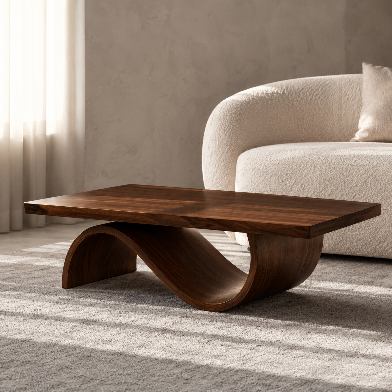 Curvilinear Wave Solid Wood Coffee Table For Living Room
