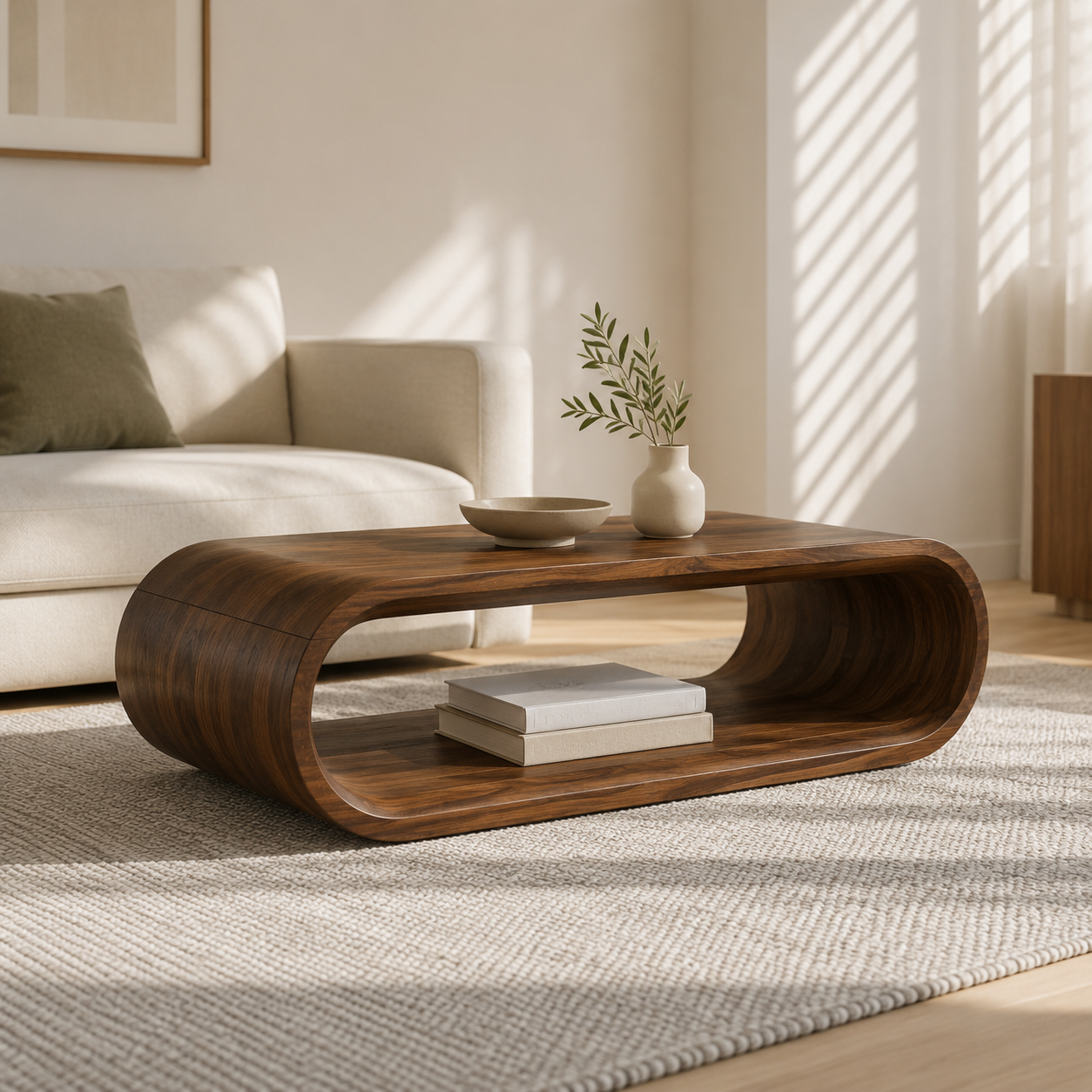 Orbital Continuous Loop Solid Wood Coffee Table For Living Room