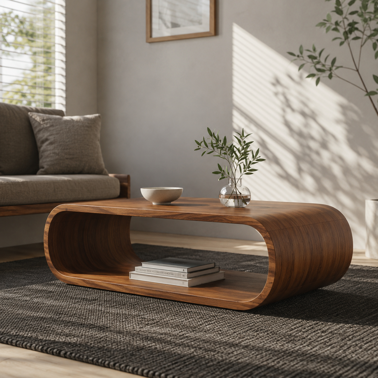 Orbital Continuous Loop Solid Wood Coffee Table For Living Room