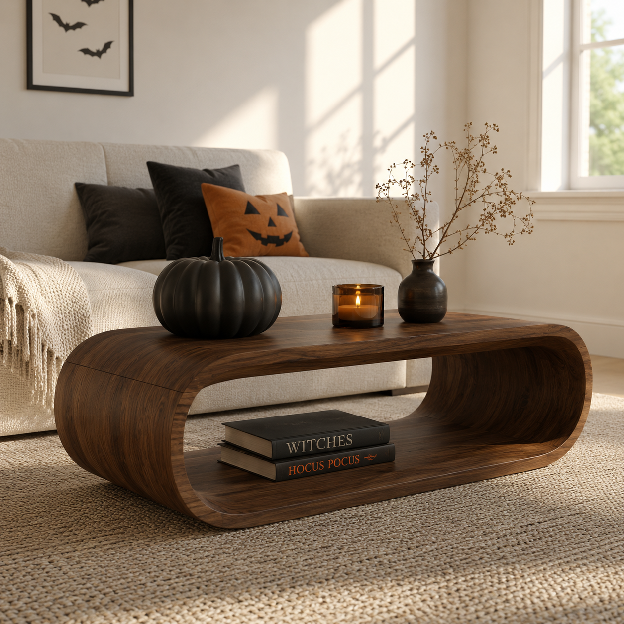 Orbital Continuous Loop Solid Wood Coffee Table For Living Room