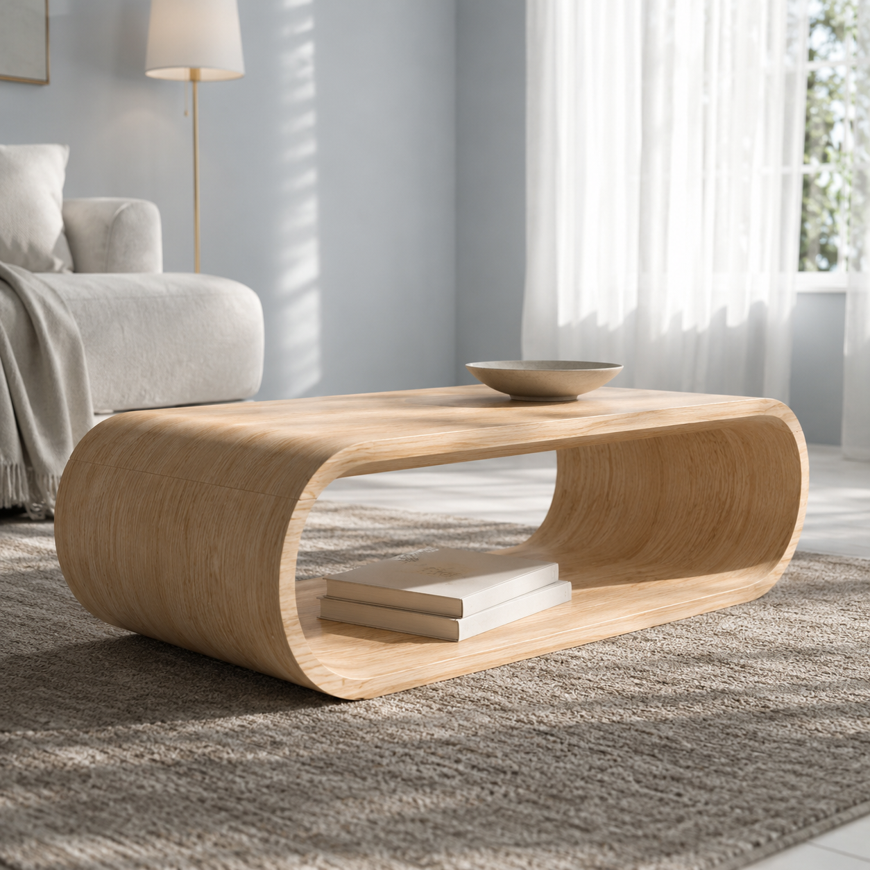 Orbital Continuous Loop Solid Wood Coffee Table For Living Room