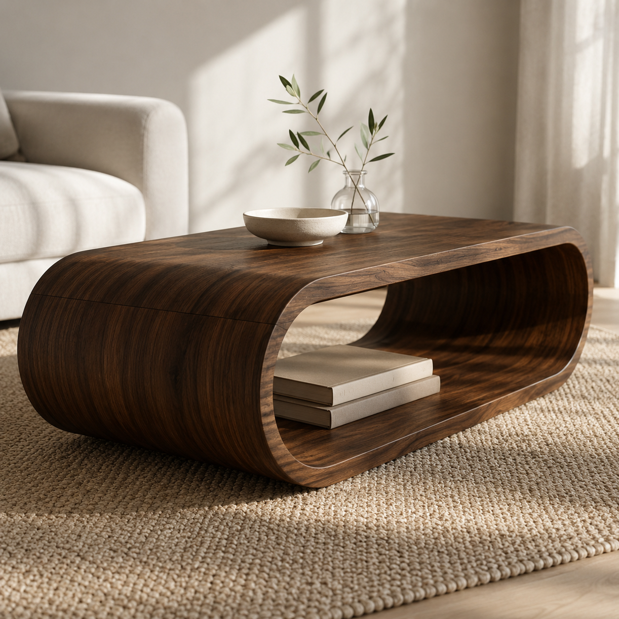 Orbital Continuous Loop Solid Wood Coffee Table For Living Room