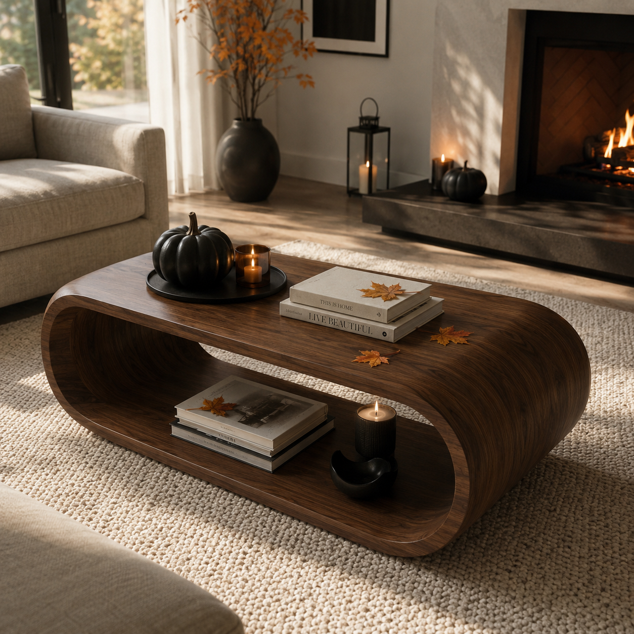 Orbital Continuous Loop Solid Wood Coffee Table For Living Room
