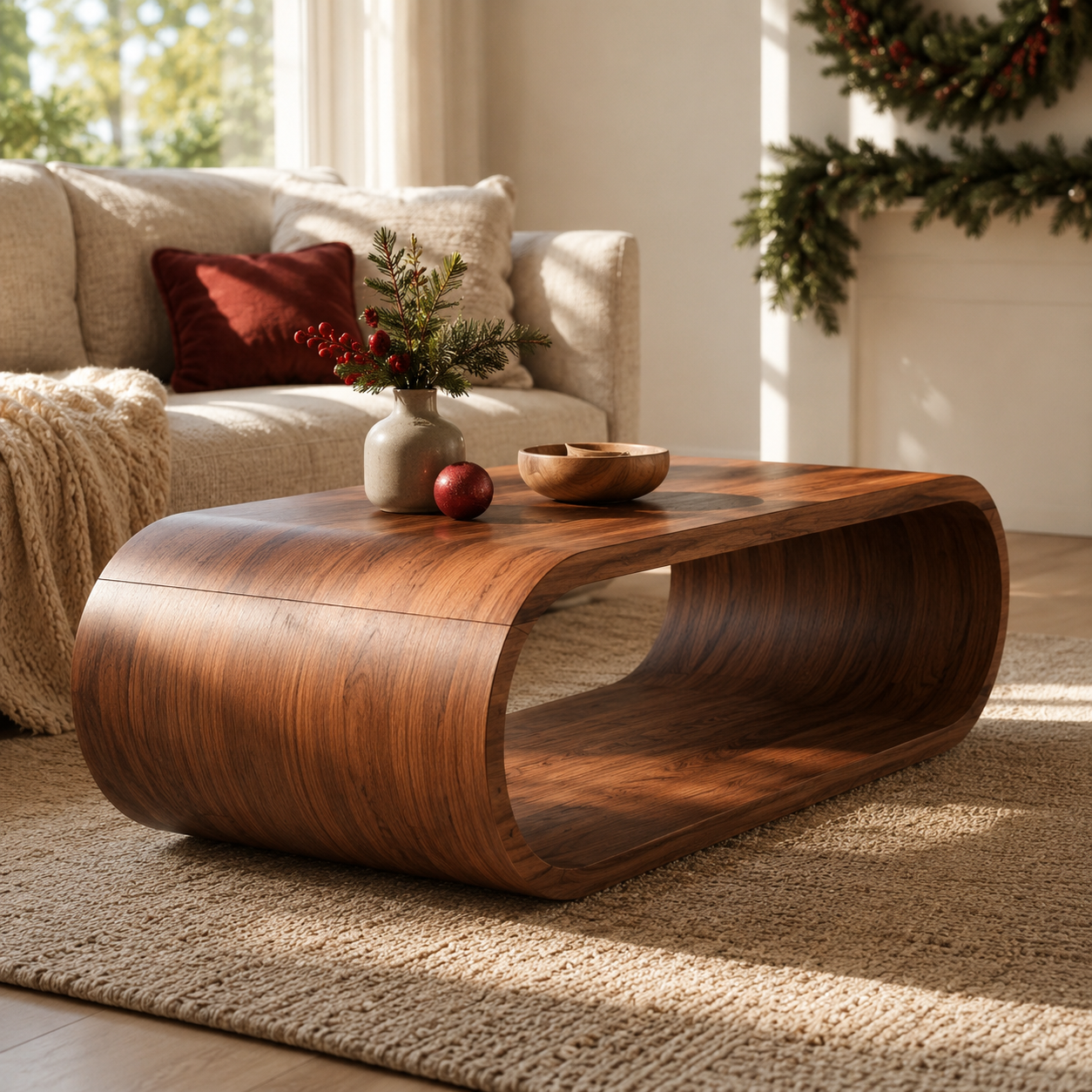Orbital Continuous Loop Solid Wood Coffee Table For Living Room
