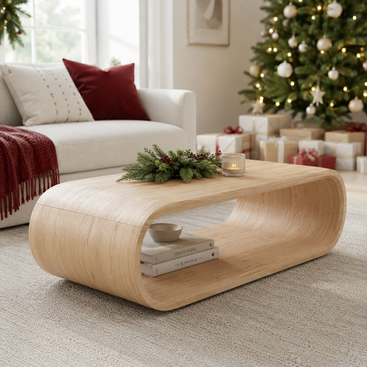Orbital Continuous Loop Solid Wood Coffee Table For Living Room
