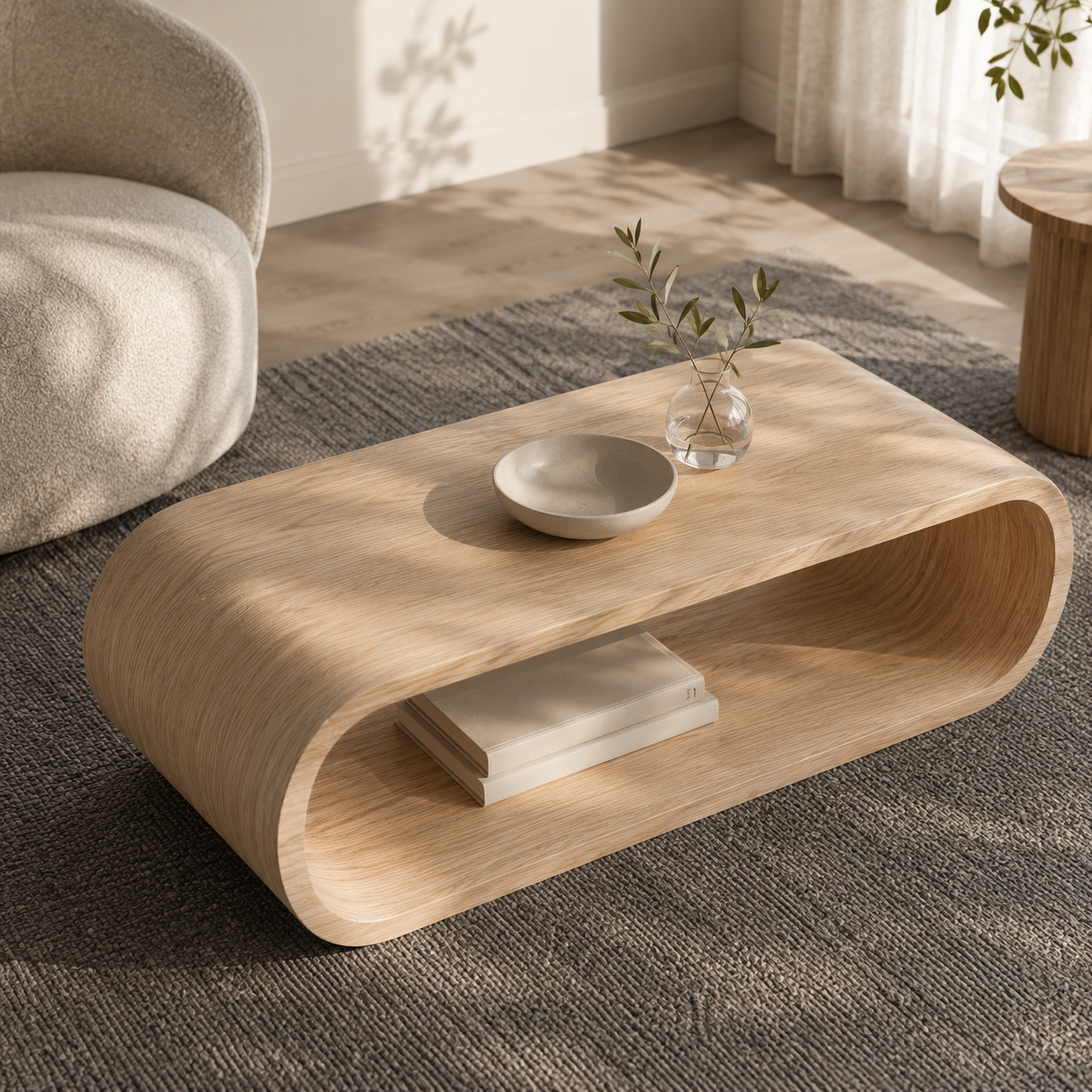 Orbital Continuous Loop Solid Wood Coffee Table For Living Room