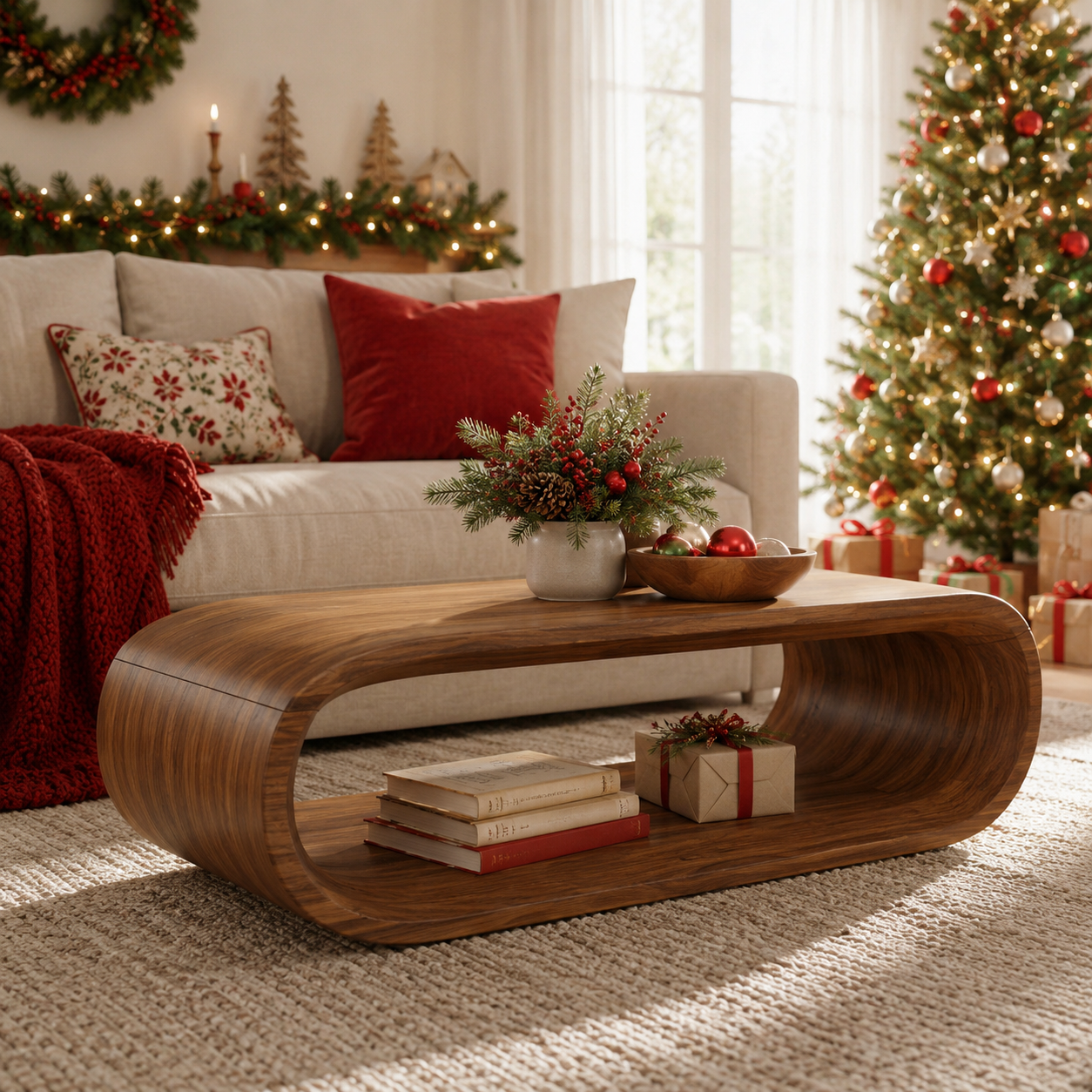 Orbital Continuous Loop Solid Wood Coffee Table For Living Room