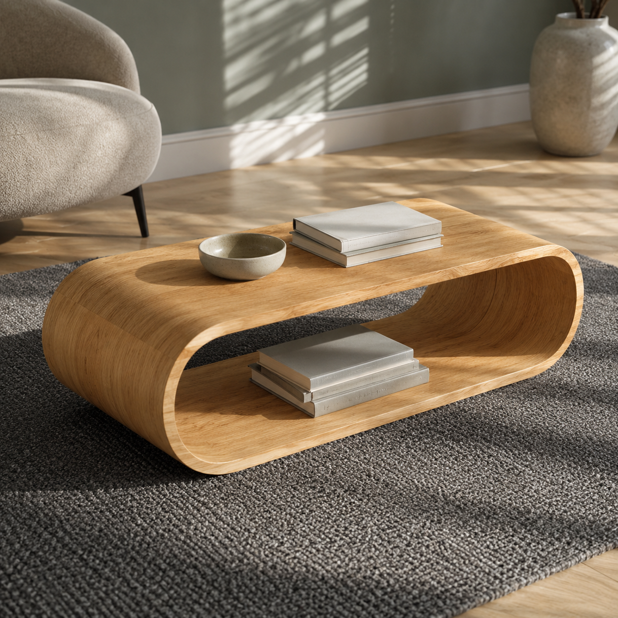 Orbital Continuous Loop Solid Wood Coffee Table For Living Room