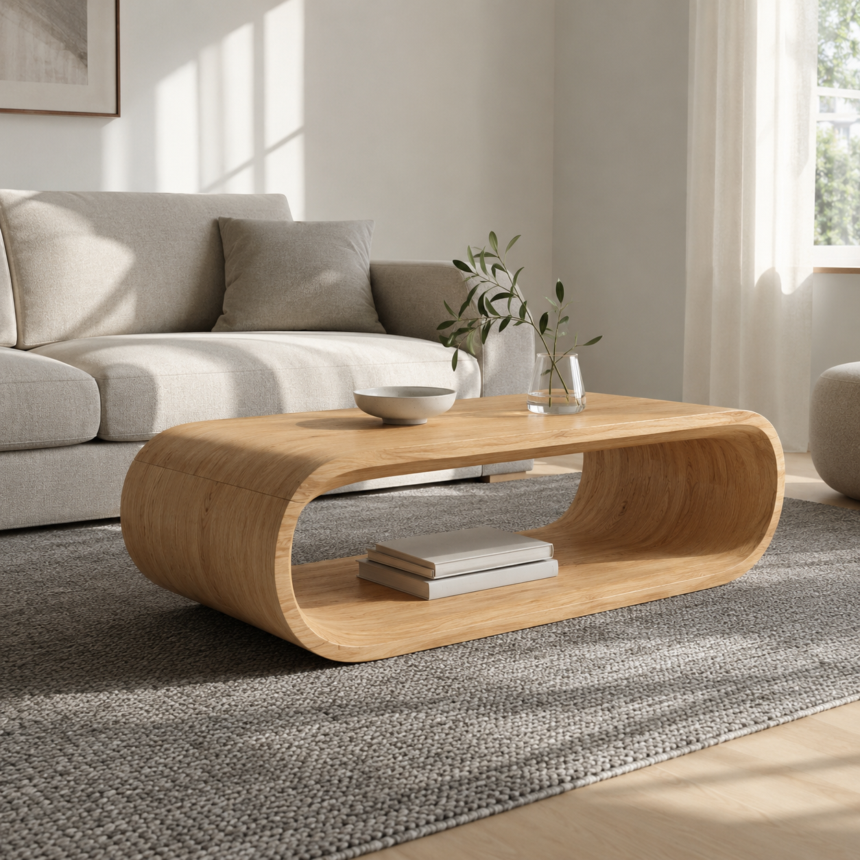 Orbital Continuous Loop Solid Wood Coffee Table For Living Room