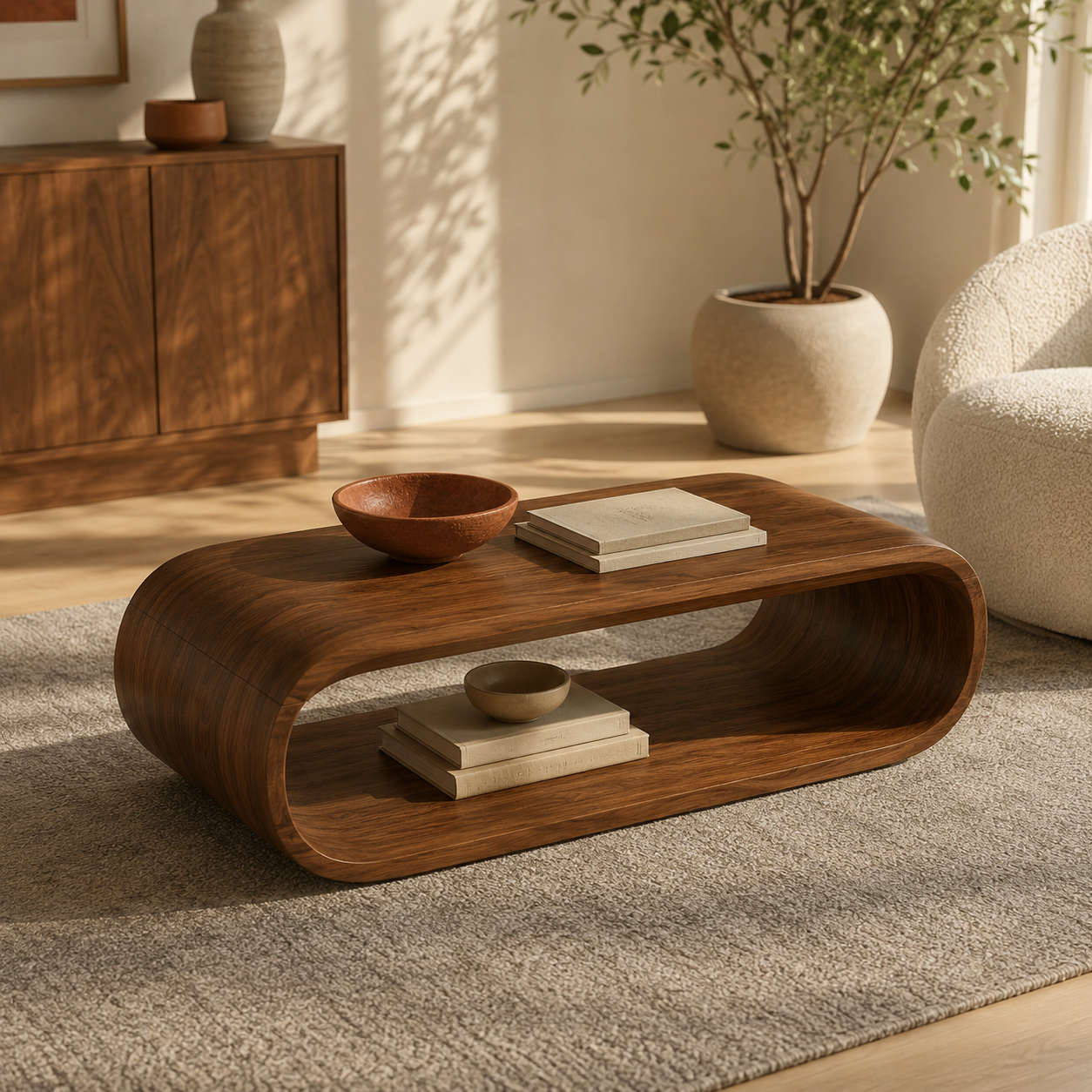 Orbital Continuous Loop Solid Wood Coffee Table For Living Room