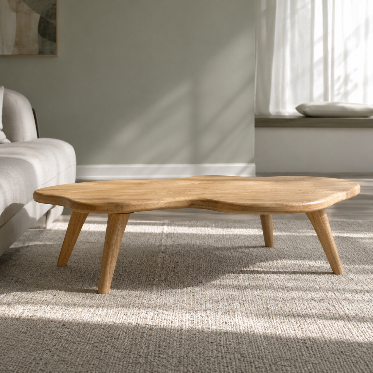 Nyssa Asymmetrical Solid Wood Coffee Table For Living Room