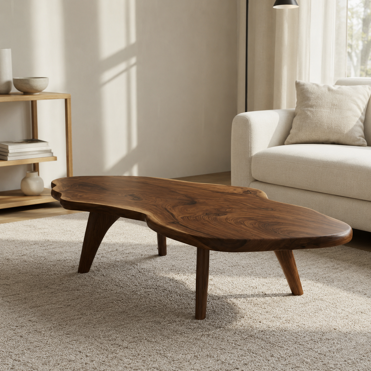 Nyssa Asymmetrical Solid Wood Coffee Table For Living Room