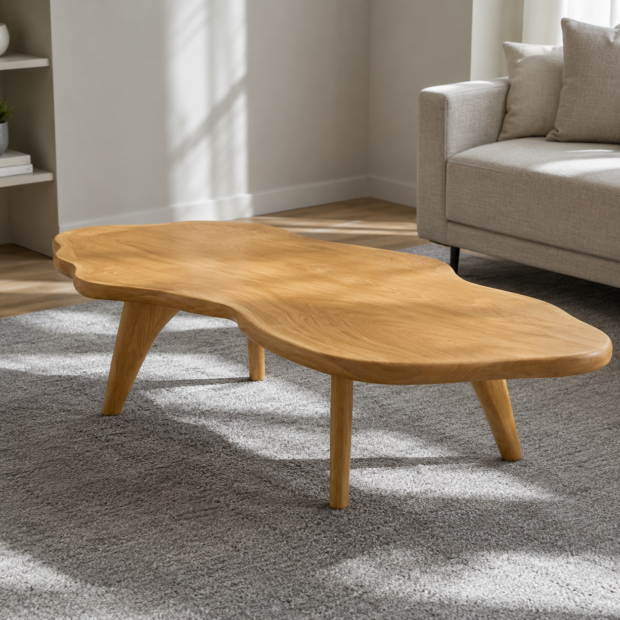 Nyssa Asymmetrical Solid Wood Coffee Table For Living Room