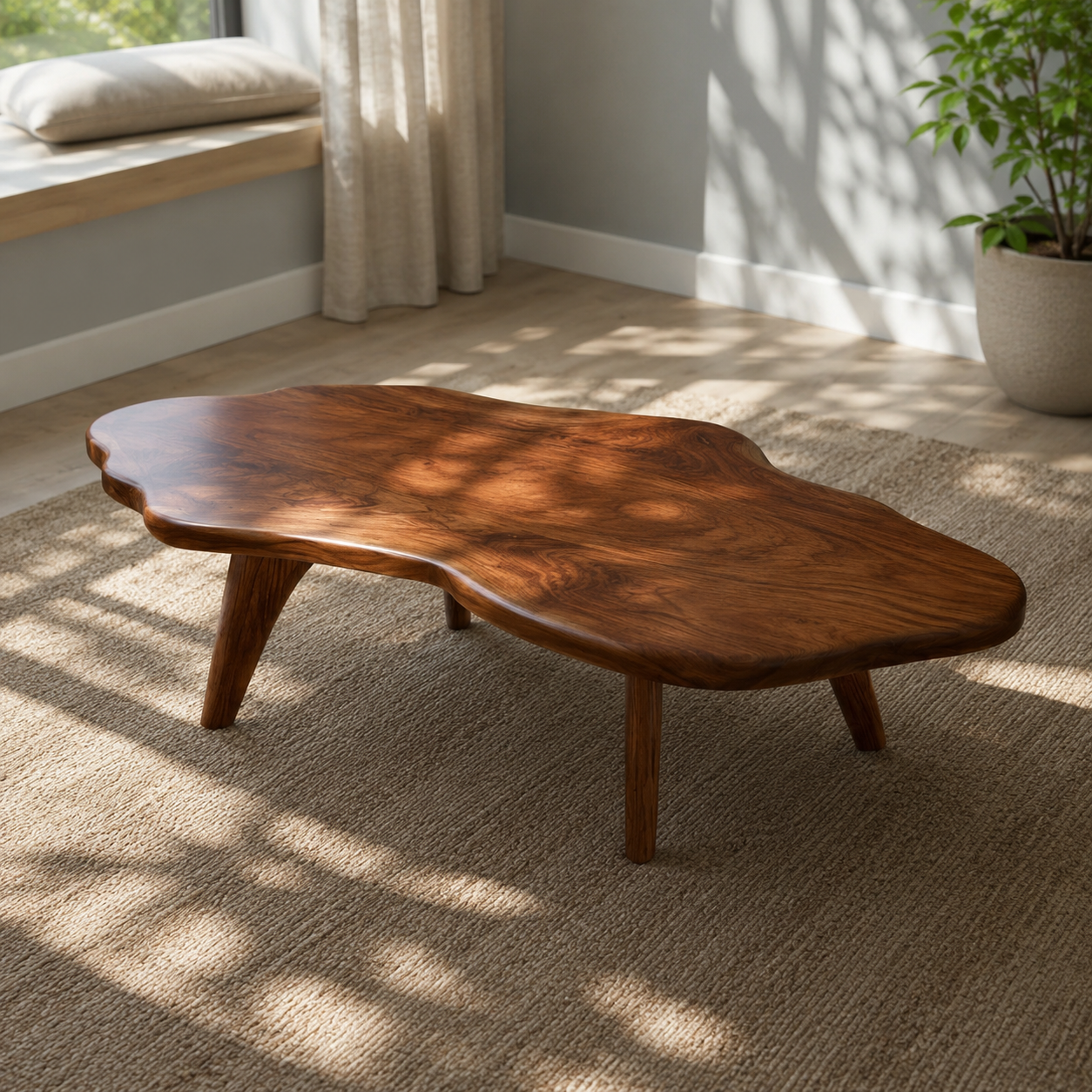 Nyssa Asymmetrical Solid Wood Coffee Table For Living Room