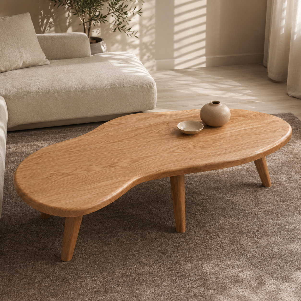 Nyssa Asymmetrical Solid Wood Coffee Table For Living Room