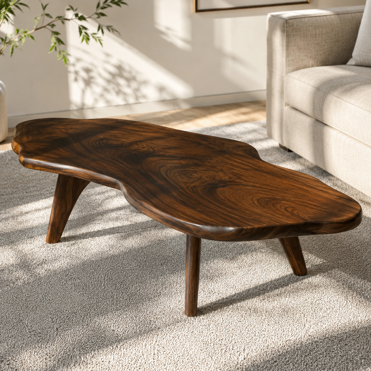 Nyssa Asymmetrical Solid Wood Coffee Table For Living Room