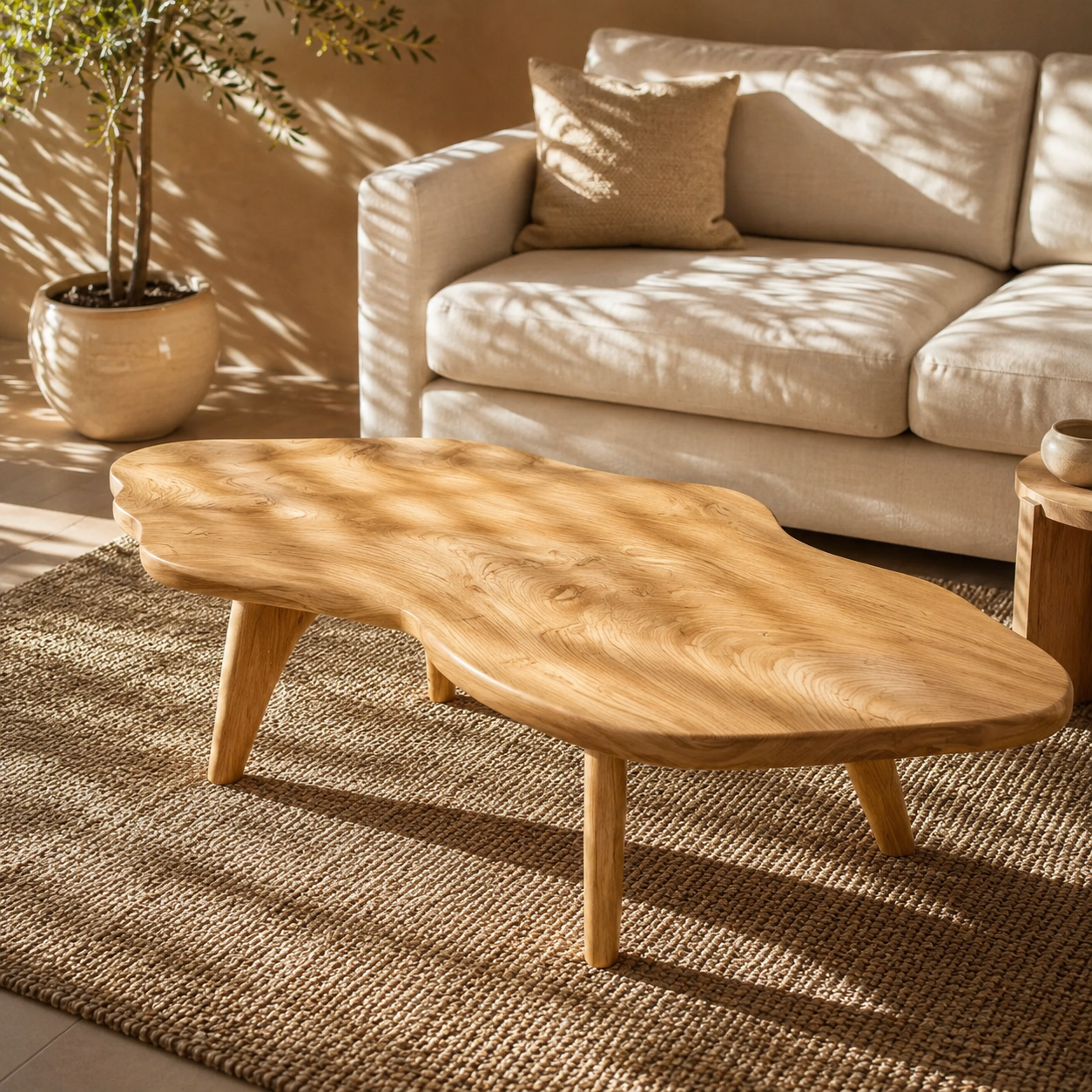 Nyssa Asymmetrical Solid Wood Coffee Table For Living Room