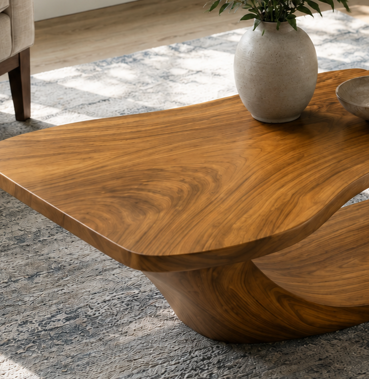 Sculptural Open Loop Solid Wood Coffee Table For Living Room