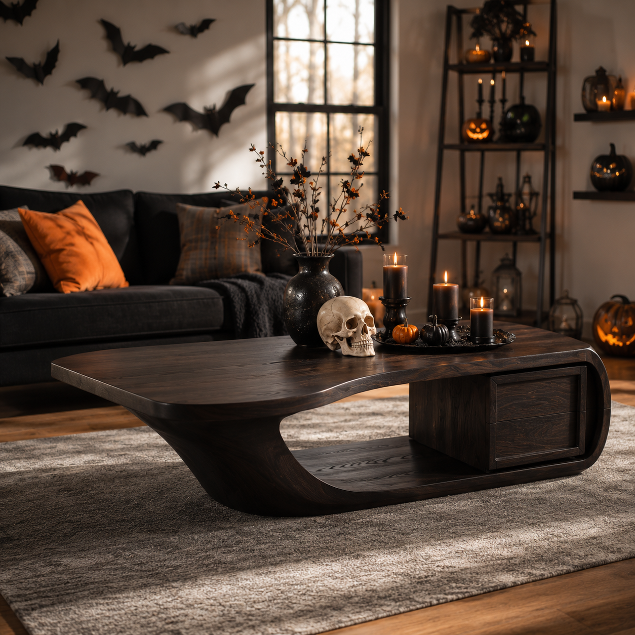 Sculptural Open Loop Solid Wood Coffee Table For Living Room