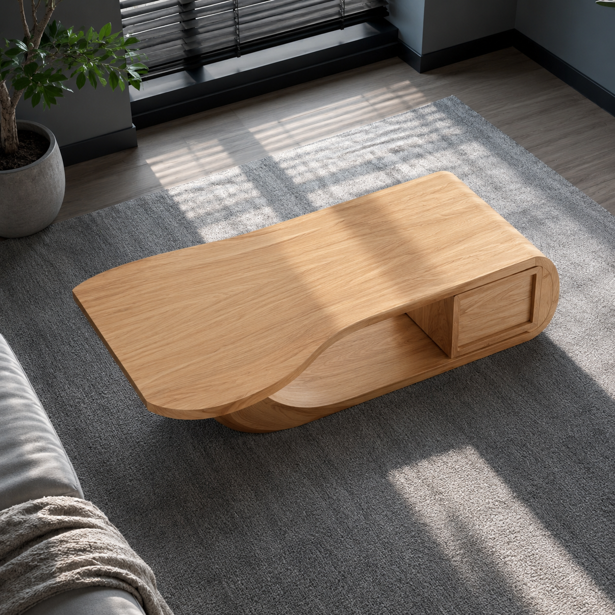 Sculptural Open Loop Solid Wood Coffee Table For Living Room