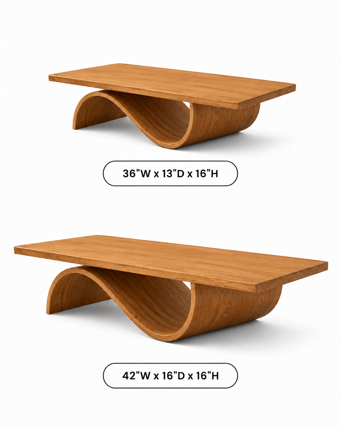 Curvilinear Wave Solid Wood Coffee Table For Living Room