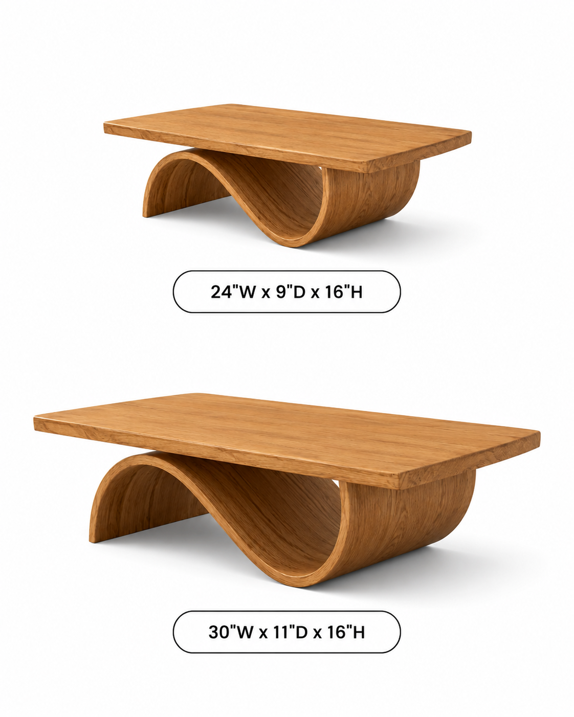 Curvilinear Wave Solid Wood Coffee Table For Living Room